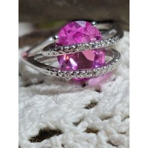 Beautiful Unique Pink Sapphire Sterling Silver Ring sz7